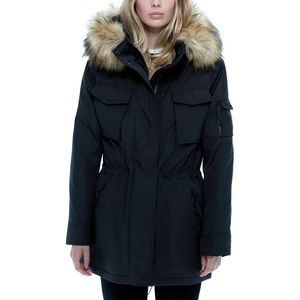 Black winter coat with faux fur
